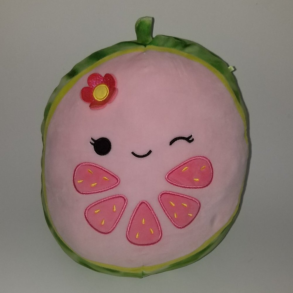 Squishmallows Lena Guava Plush Fruit Squad 12" Kellytoy 2020 Green Pink Winking
